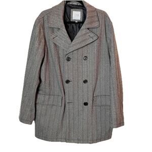 Gap Jacket Mens L Gray Pea Coat Wool Blend Double Breasted Quilted Lined